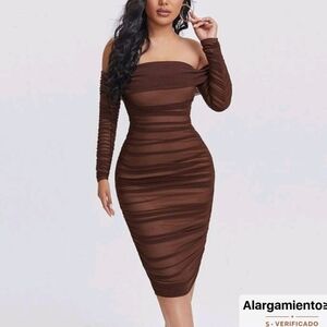 SHEIN Elegant Off-Shoulder Brown Dress